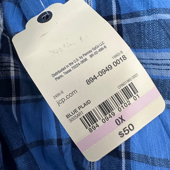 Brand New! St Johns Bay Peasant Top Blue Plaid Size OX Cotton & Rayon MSRP: $50 - Picture 5 of 9